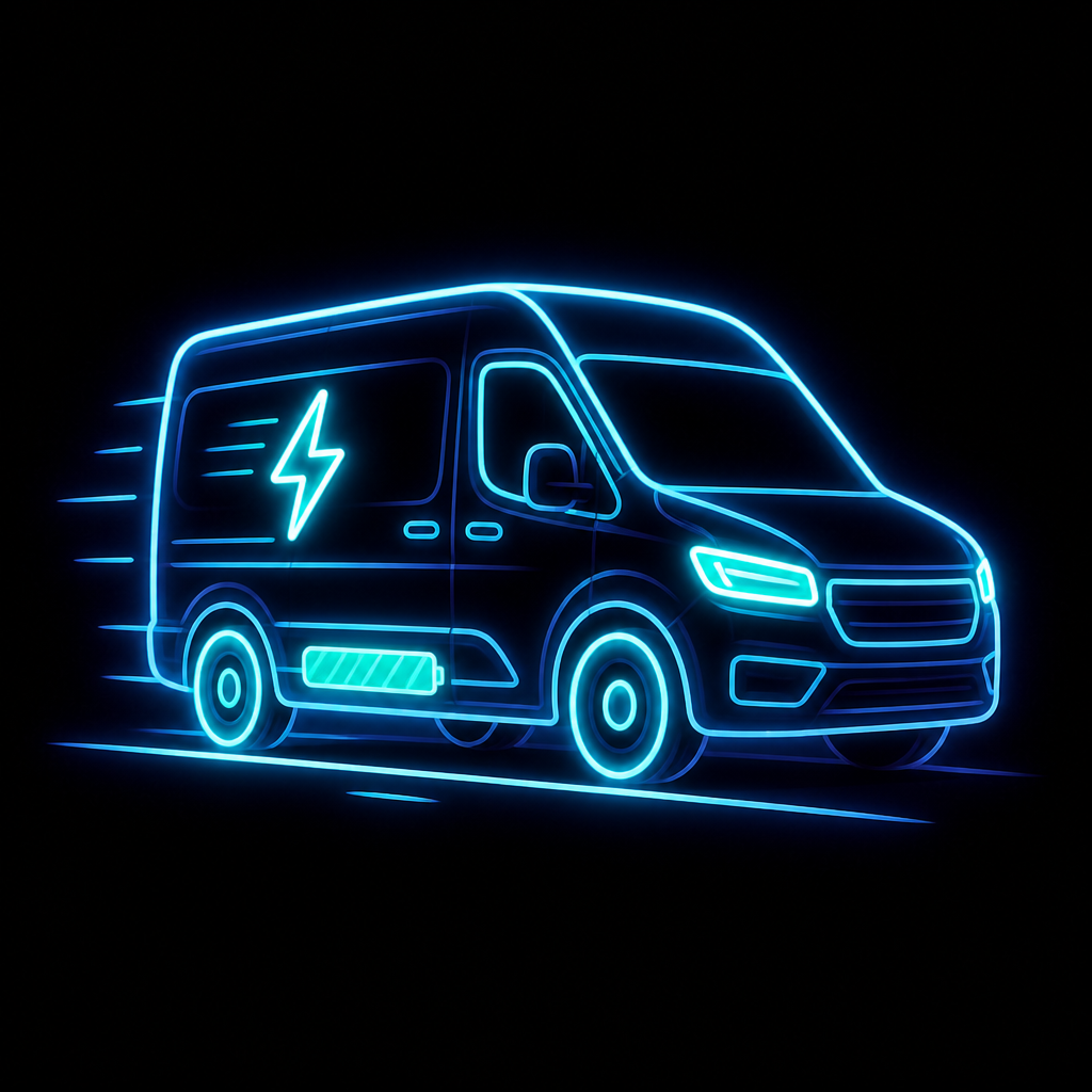 Neon illustration of a commercial electric delivery van